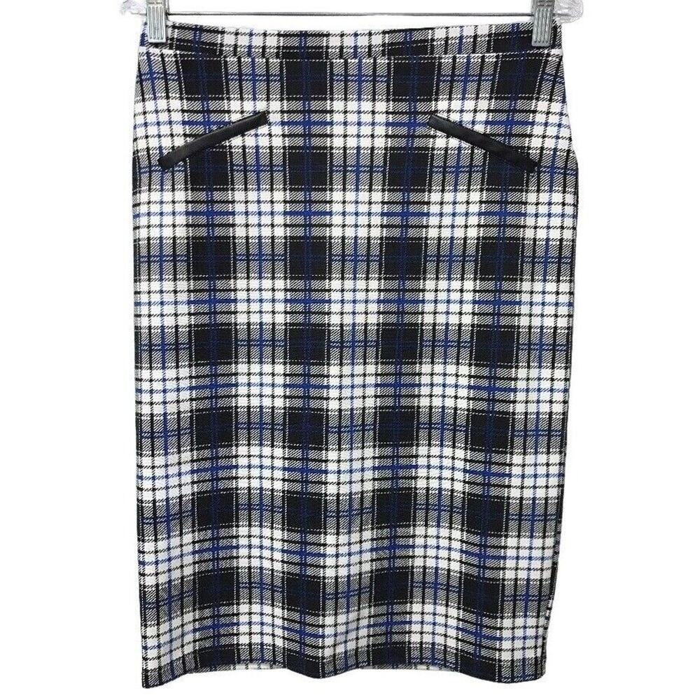 JL Jules And Leopold Skirt Womens XS Windowpane Plaid Black White Blue